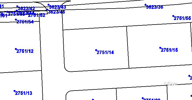 Parcela st. 2751/14 v KÚ Klatovy, Katastrální mapa