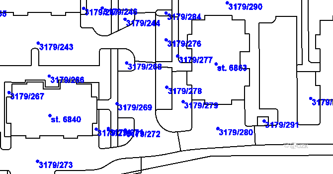 Parcela st. 3179/278 v KÚ Klatovy, Katastrální mapa