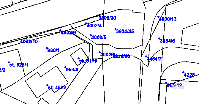 Parcela st. 4002/8 v KÚ Klatovy, Katastrální mapa