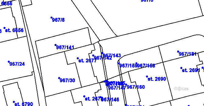 Parcela st. 967/143 v KÚ Klatovy, Katastrální mapa