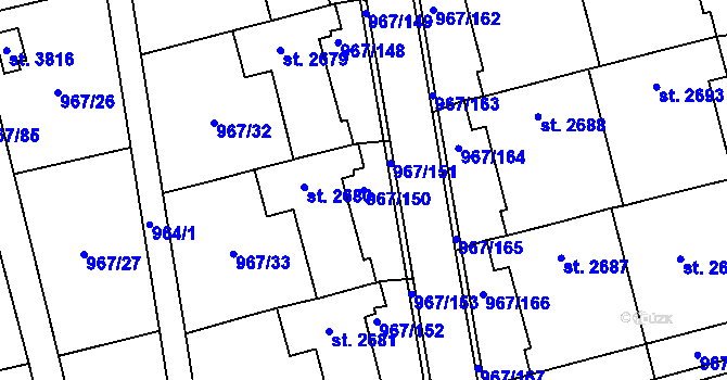 Parcela st. 967/150 v KÚ Klatovy, Katastrální mapa