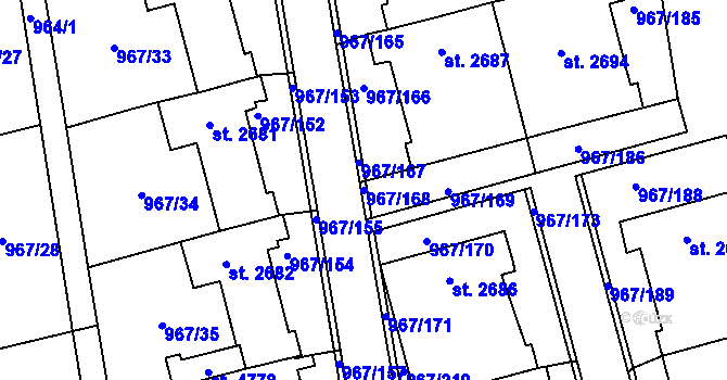 Parcela st. 967/168 v KÚ Klatovy, Katastrální mapa