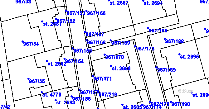 Parcela st. 967/170 v KÚ Klatovy, Katastrální mapa