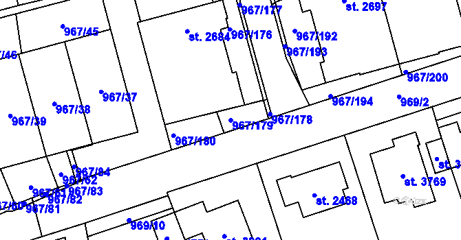 Parcela st. 967/179 v KÚ Klatovy, Katastrální mapa