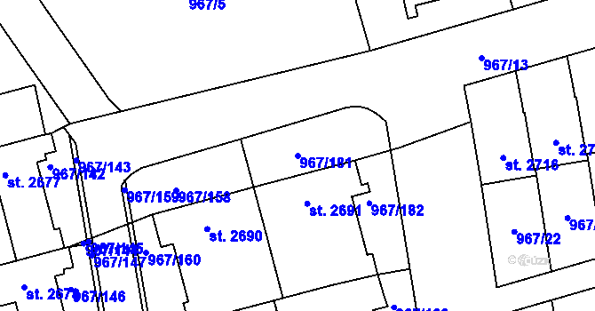 Parcela st. 967/181 v KÚ Klatovy, Katastrální mapa
