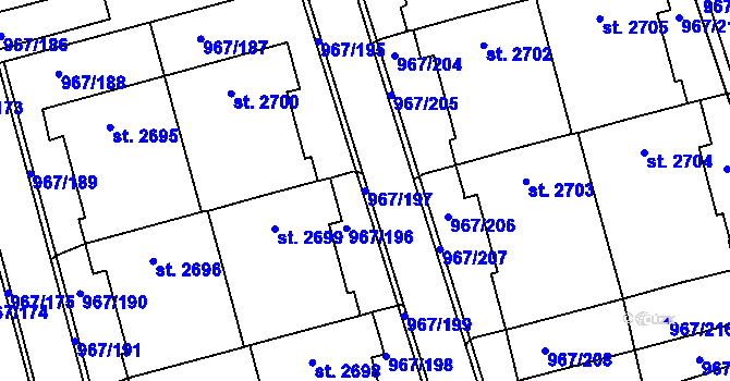 Parcela st. 967/197 v KÚ Klatovy, Katastrální mapa