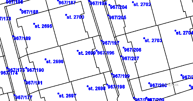 Parcela st. 967/196 v KÚ Klatovy, Katastrální mapa