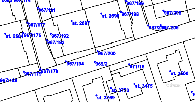 Parcela st. 967/200 v KÚ Klatovy, Katastrální mapa