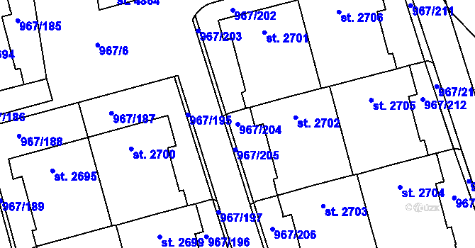 Parcela st. 967/204 v KÚ Klatovy, Katastrální mapa