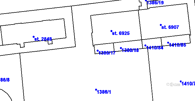 Parcela st. 1386/17 v KÚ Klatovy, Katastrální mapa