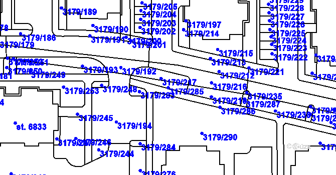 Parcela st. 3179/285 v KÚ Klatovy, Katastrální mapa