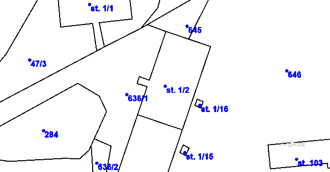 Parcela st. 1/2 v KÚ Sobětice u Klatov, Katastrální mapa
