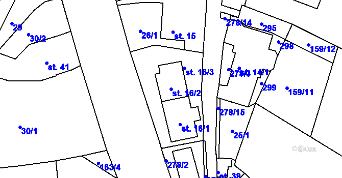 Parcela st. 16/2 v KÚ Sobětice u Klatov, Katastrální mapa