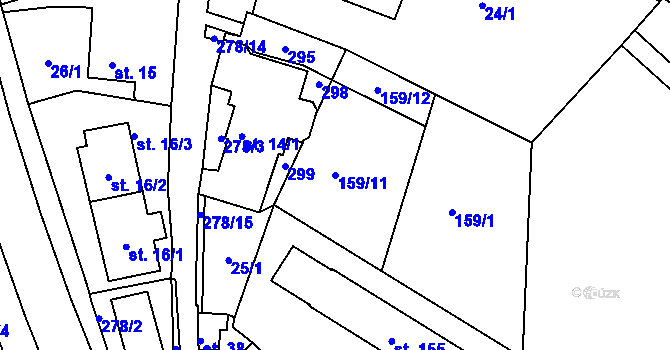 Parcela st. 159/11 v KÚ Sobětice u Klatov, Katastrální mapa