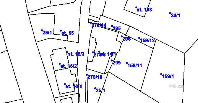 Parcela st. 14/1 v KÚ Sobětice u Klatov, Katastrální mapa