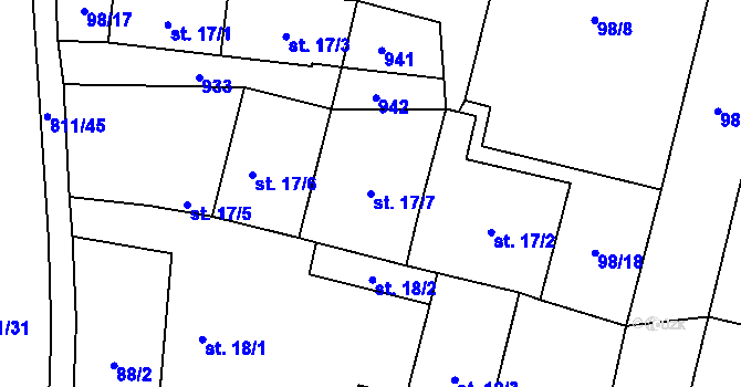 Parcela st. 17/7 v KÚ Luby, Katastrální mapa
