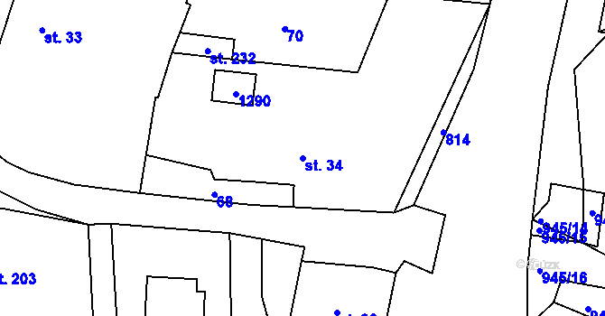 Parcela st. 34 v KÚ Luby, Katastrální mapa