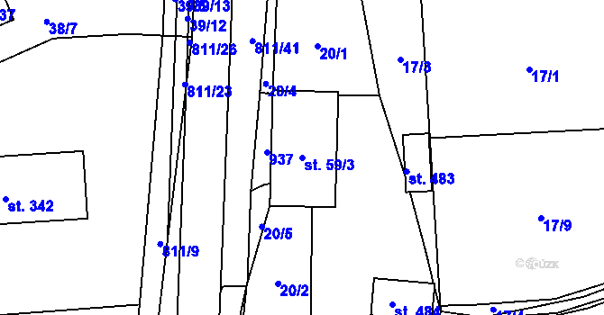 Parcela st. 59/3 v KÚ Luby, Katastrální mapa