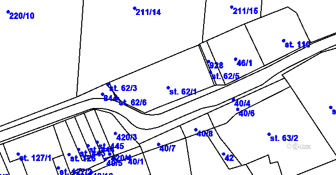 Parcela st. 62/1 v KÚ Luby, Katastrální mapa