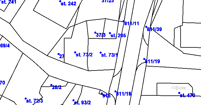 Parcela st. 73/1 v KÚ Luby, Katastrální mapa