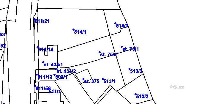 Parcela st. 75/2 v KÚ Luby, Katastrální mapa