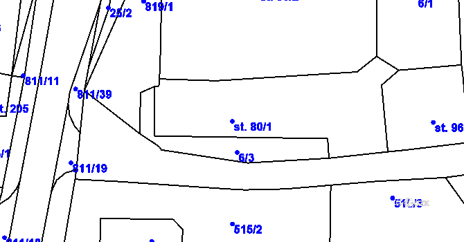 Parcela st. 80/1 v KÚ Luby, Katastrální mapa