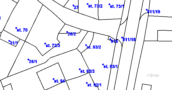 Parcela st. 93/2 v KÚ Luby, Katastrální mapa