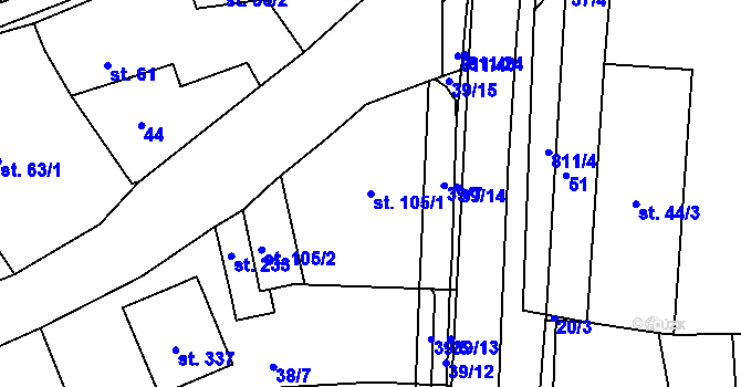 Parcela st. 105/1 v KÚ Luby, Katastrální mapa