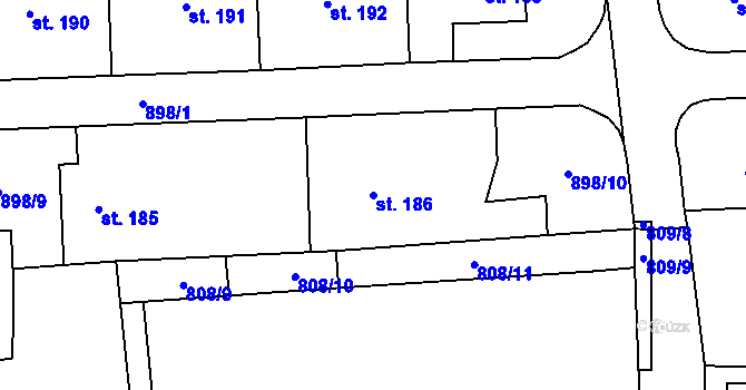Parcela st. 186 v KÚ Luby, Katastrální mapa