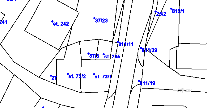 Parcela st. 205 v KÚ Luby, Katastrální mapa