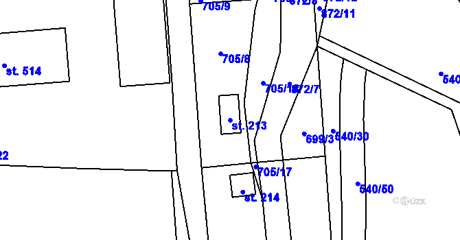 Parcela st. 213 v KÚ Luby, Katastrální mapa