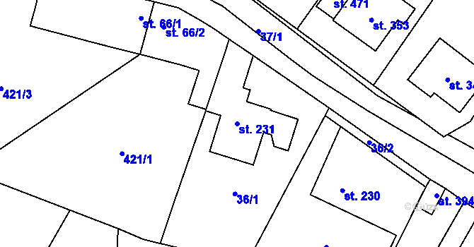 Parcela st. 231 v KÚ Luby, Katastrální mapa