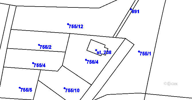 Parcela st. 238 v KÚ Luby, Katastrální mapa