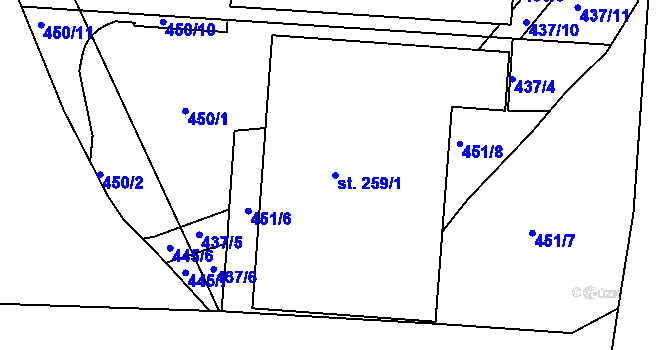 Parcela st. 259/1 v KÚ Luby, Katastrální mapa