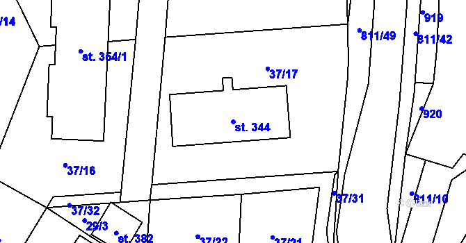 Parcela st. 344 v KÚ Luby, Katastrální mapa