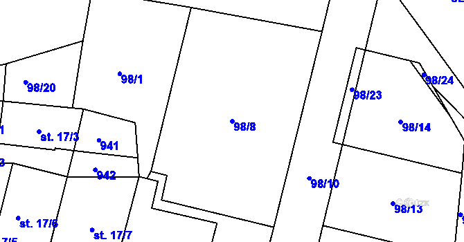 Parcela st. 98/8 v KÚ Luby, Katastrální mapa