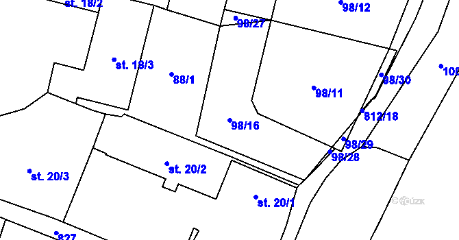 Parcela st. 98/16 v KÚ Luby, Katastrální mapa