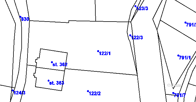Parcela st. 122/1 v KÚ Luby, Katastrální mapa