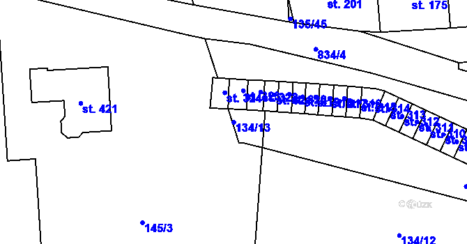 Parcela st. 134/13 v KÚ Luby, Katastrální mapa