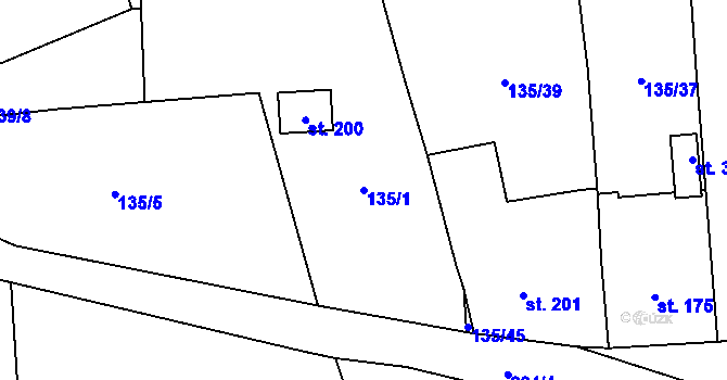 Parcela st. 135/1 v KÚ Luby, Katastrální mapa