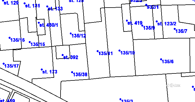 Parcela st. 135/11 v KÚ Luby, Katastrální mapa