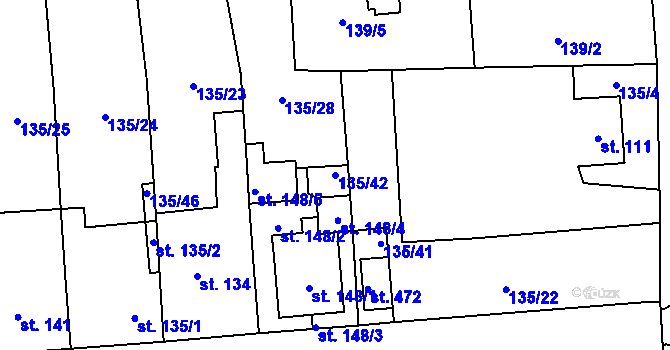 Parcela st. 135/42 v KÚ Luby, Katastrální mapa