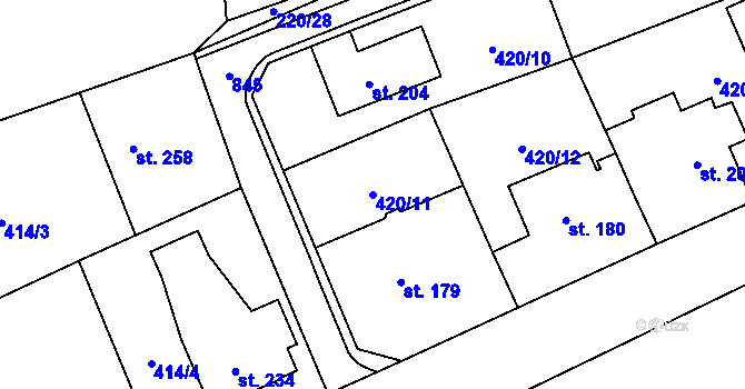 Parcela st. 420/11 v KÚ Luby, Katastrální mapa