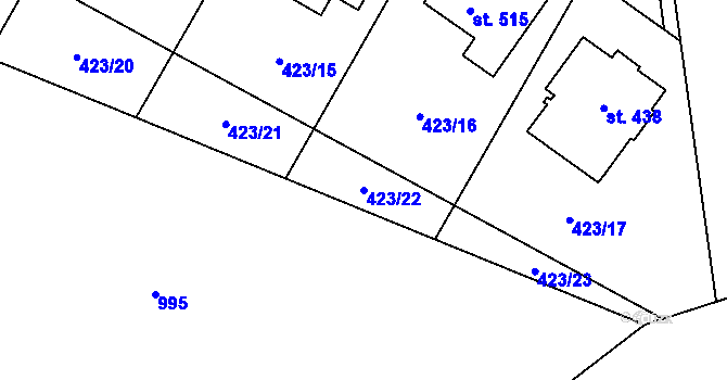 Parcela st. 423/22 v KÚ Luby, Katastrální mapa