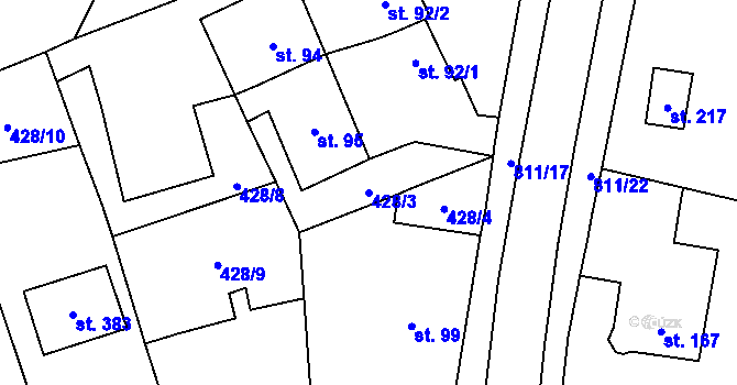 Parcela st. 428/3 v KÚ Luby, Katastrální mapa