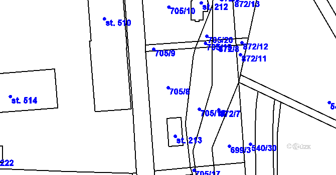 Parcela st. 705/8 v KÚ Luby, Katastrální mapa