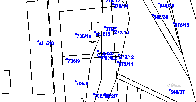Parcela st. 705/20 v KÚ Luby, Katastrální mapa
