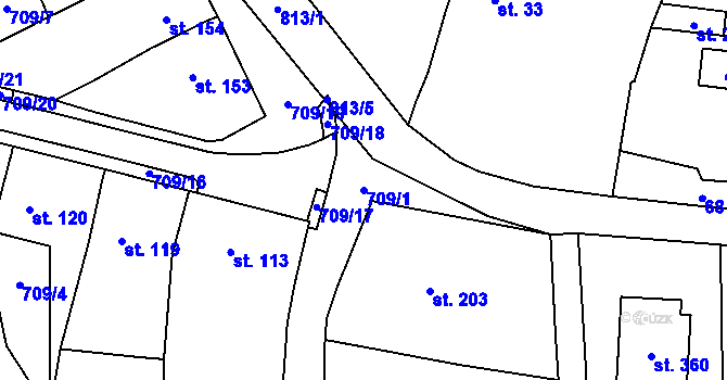 Parcela st. 709/1 v KÚ Luby, Katastrální mapa
