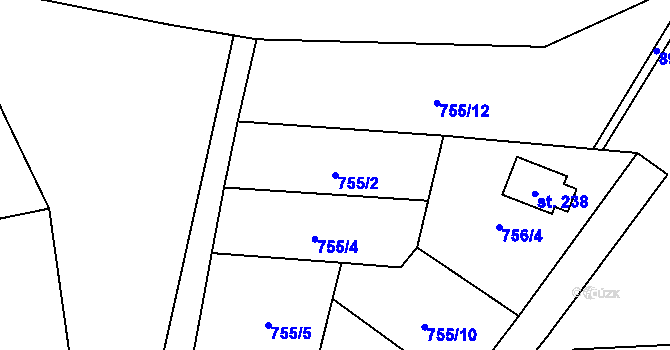Parcela st. 755/2 v KÚ Luby, Katastrální mapa