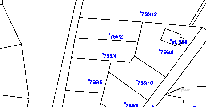 Parcela st. 755/4 v KÚ Luby, Katastrální mapa